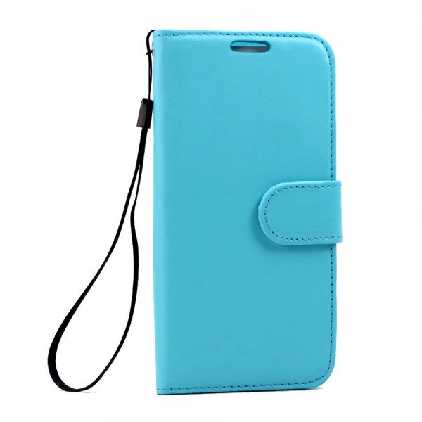 Wholesale Galaxy S7 Edge Folio Flip Leather Wallet Case with Strap (Blue)